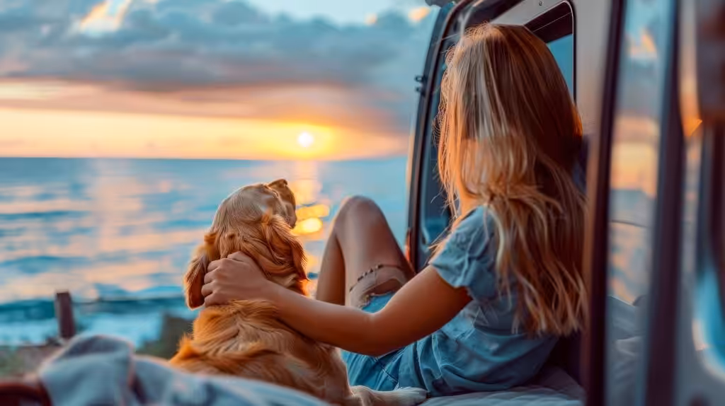 Woman with Dog in Campervan