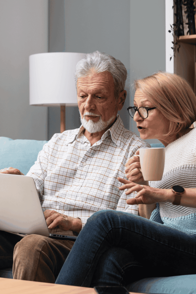 A couple selling their old motorhome from the comfort of their home